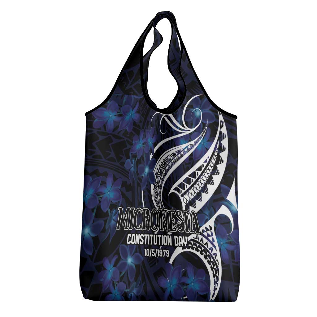 Micronesia Constitution Day Grocery Bag Since 1979 with Polynesian Hibiscus Pattern