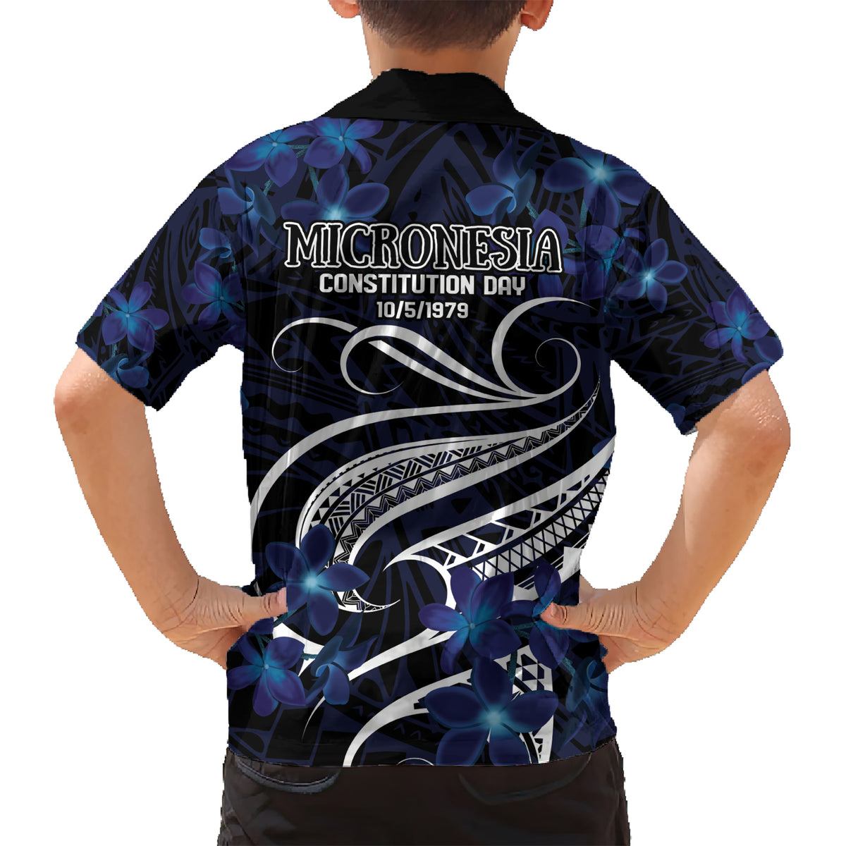 Micronesia Constitution Day Kid Hawaiian Shirt Since 1979 with Polynesian Hibiscus Pattern