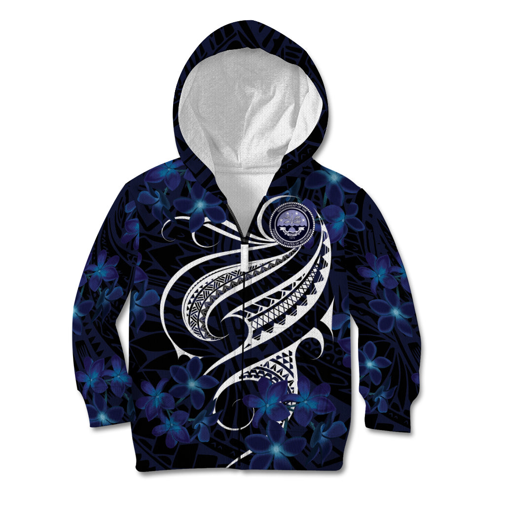 Micronesia Constitution Day Kid Hoodie Since 1979 with Polynesian Hibiscus Pattern LT9 Zip Hoodie Blue - Polynesian Pride