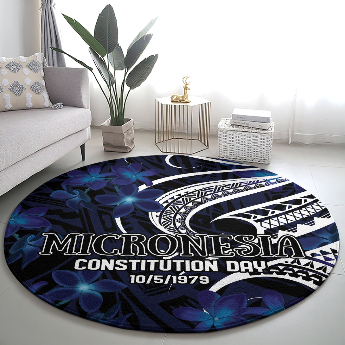 Micronesia Constitution Day Round Carpet Since 1979 with Polynesian Hibiscus Pattern LT9 - Polynesian Pride