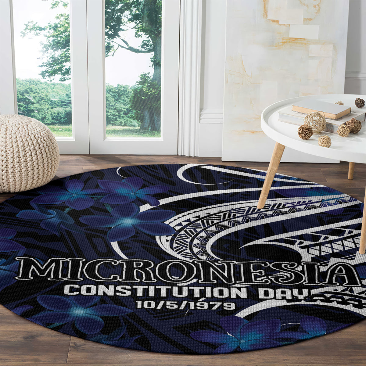 Micronesia Constitution Day Round Carpet Since 1979 with Polynesian Hibiscus Pattern LT9 - Polynesian Pride