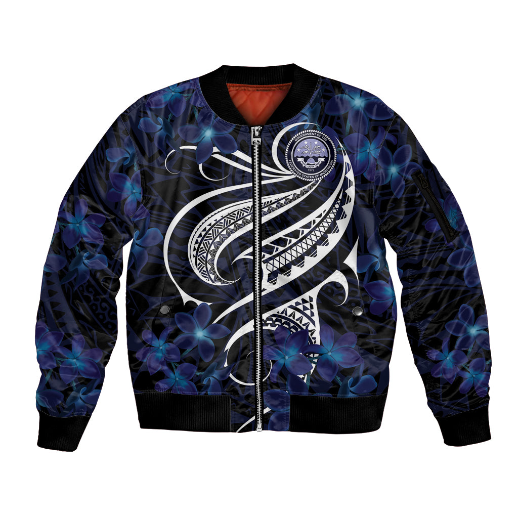 Micronesia Constitution Day Sleeve Zip Bomber Jacket Since 1979 with Polynesian Hibiscus Pattern