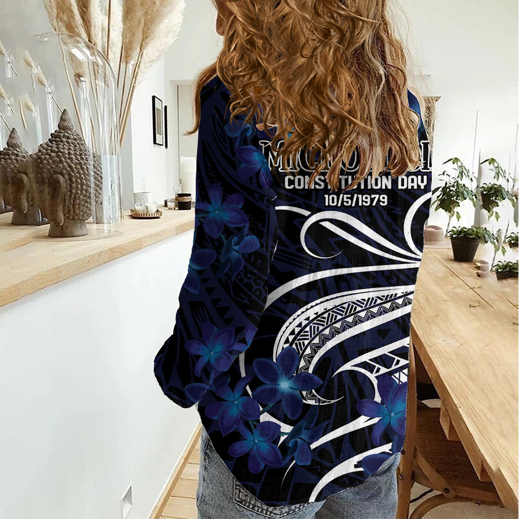 Micronesia Constitution Day Women Casual Shirt Since 1979 with Polynesian Hibiscus Pattern