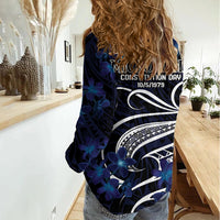 Micronesia Constitution Day Women Casual Shirt Since 1979 with Polynesian Hibiscus Pattern