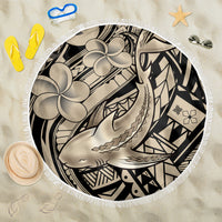 Polynesian Shark Tribal Tattoo Beach Blanket Beige Style