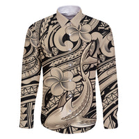 Polynesian Shark Tribal Tattoo Family Matching Short Sleeve Bodycon Dress and Hawaiian Shirt Beige Style