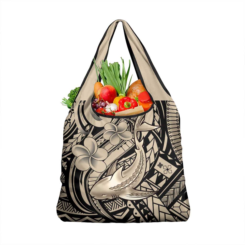 Polynesian Shark Tribal Tattoo Grocery Bag Beige Style