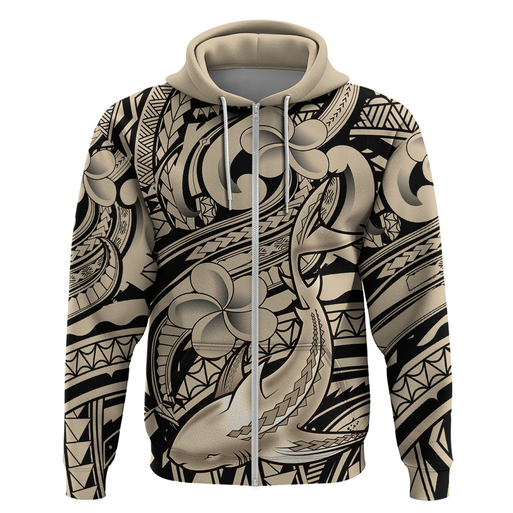 Polynesian Shark Tribal Tattoo Hoodie Beige Style LT9 Zip Hoodie Beige - Polynesian Pride