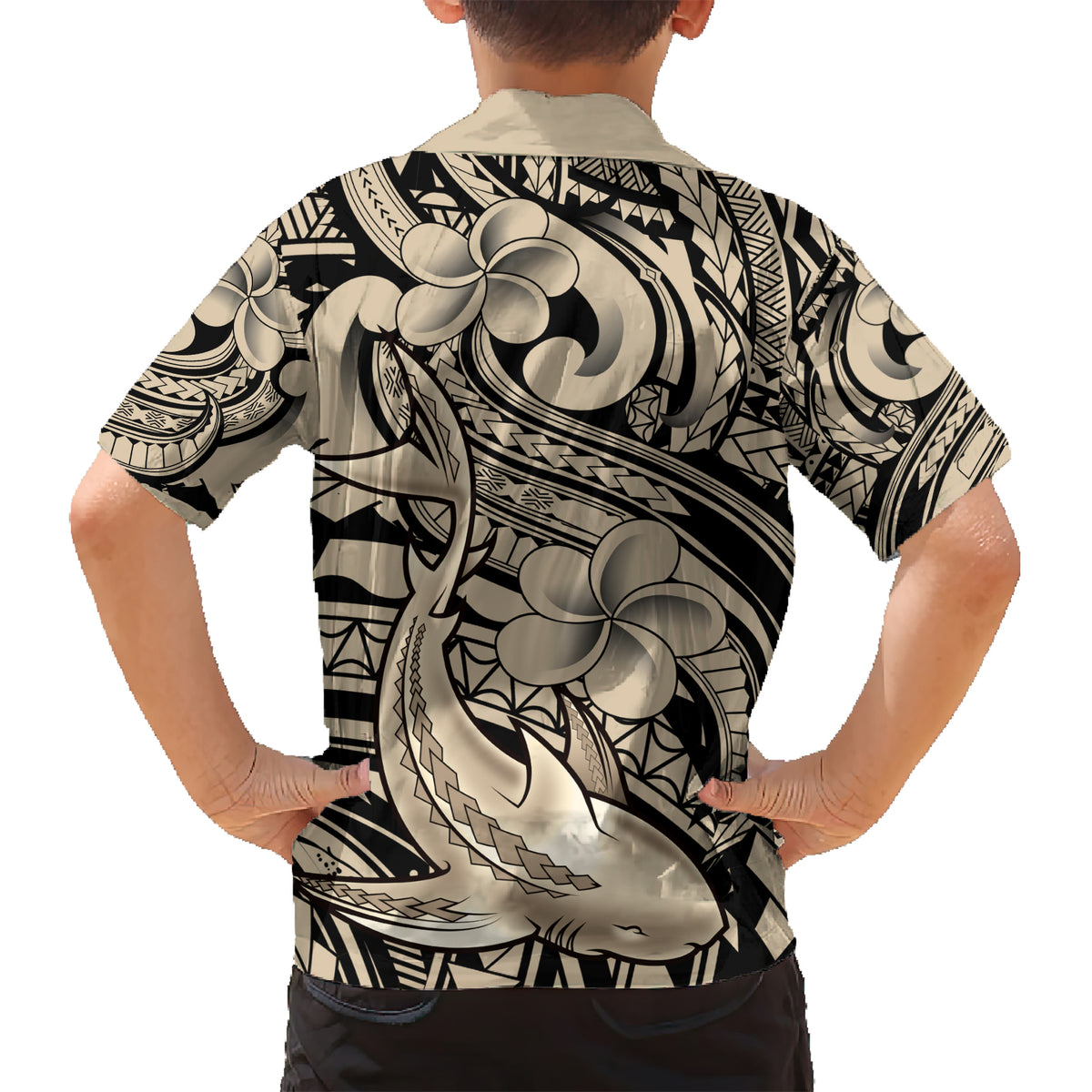 Polynesian Shark Tribal Tattoo Kid Hawaiian Shirt Beige Style LT9 - Polynesian Pride