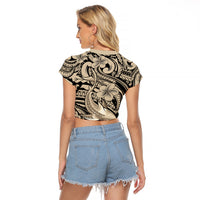 Polynesian Shark Tribal Tattoo Raglan Cropped T Shirt Beige Style