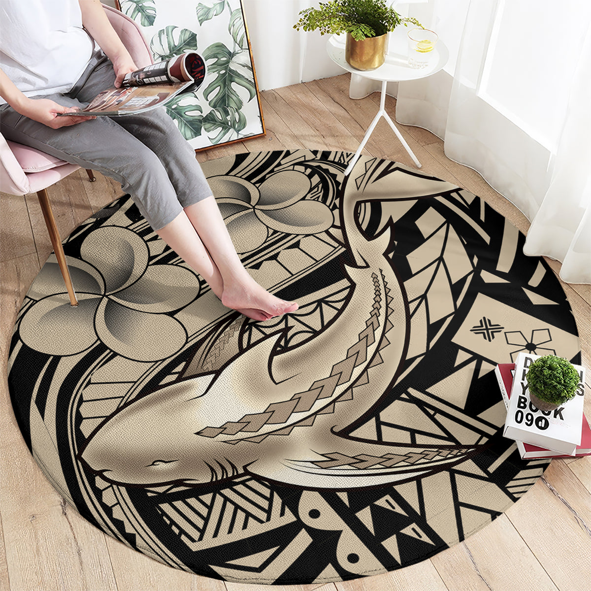 Polynesian Shark Tribal Tattoo Round Carpet Beige Style LT9 - Polynesian Pride