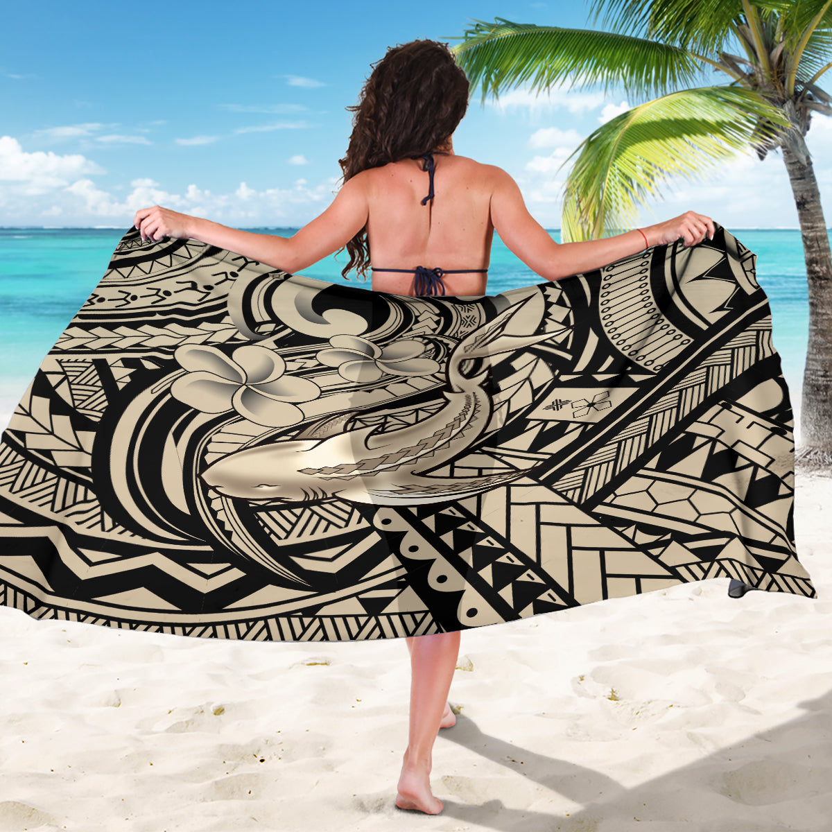 Polynesian Shark Tribal Tattoo Sarong Beige Style LT9 - Polynesian Pride