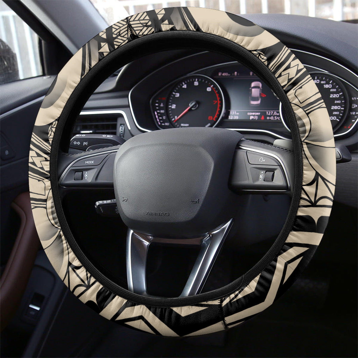 Polynesian Shark Tribal Tattoo Steering Wheel Cover Beige Style