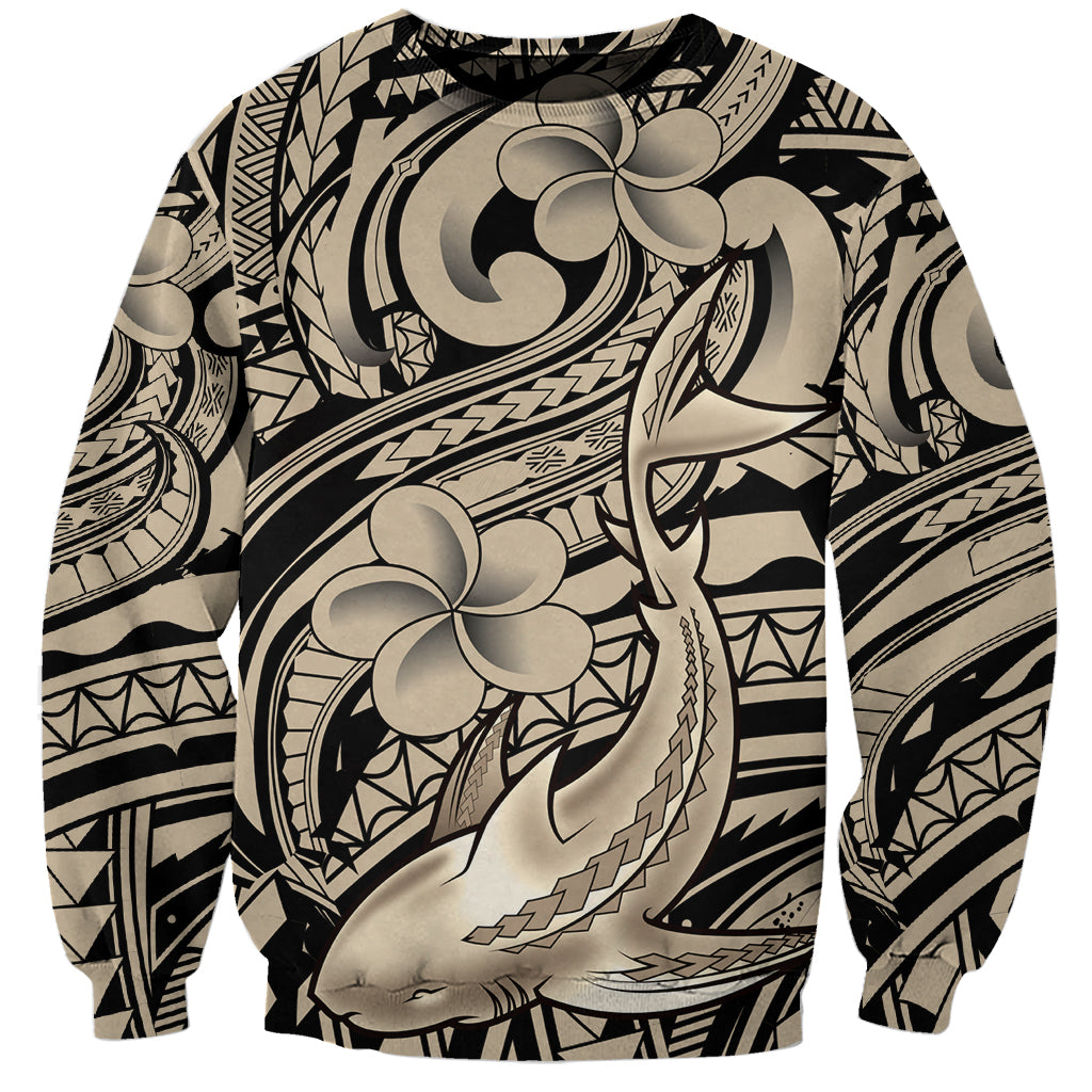 Polynesian Shark Tribal Tattoo Sweatshirt Beige Style LT9 Unisex Beige - Polynesian Pride