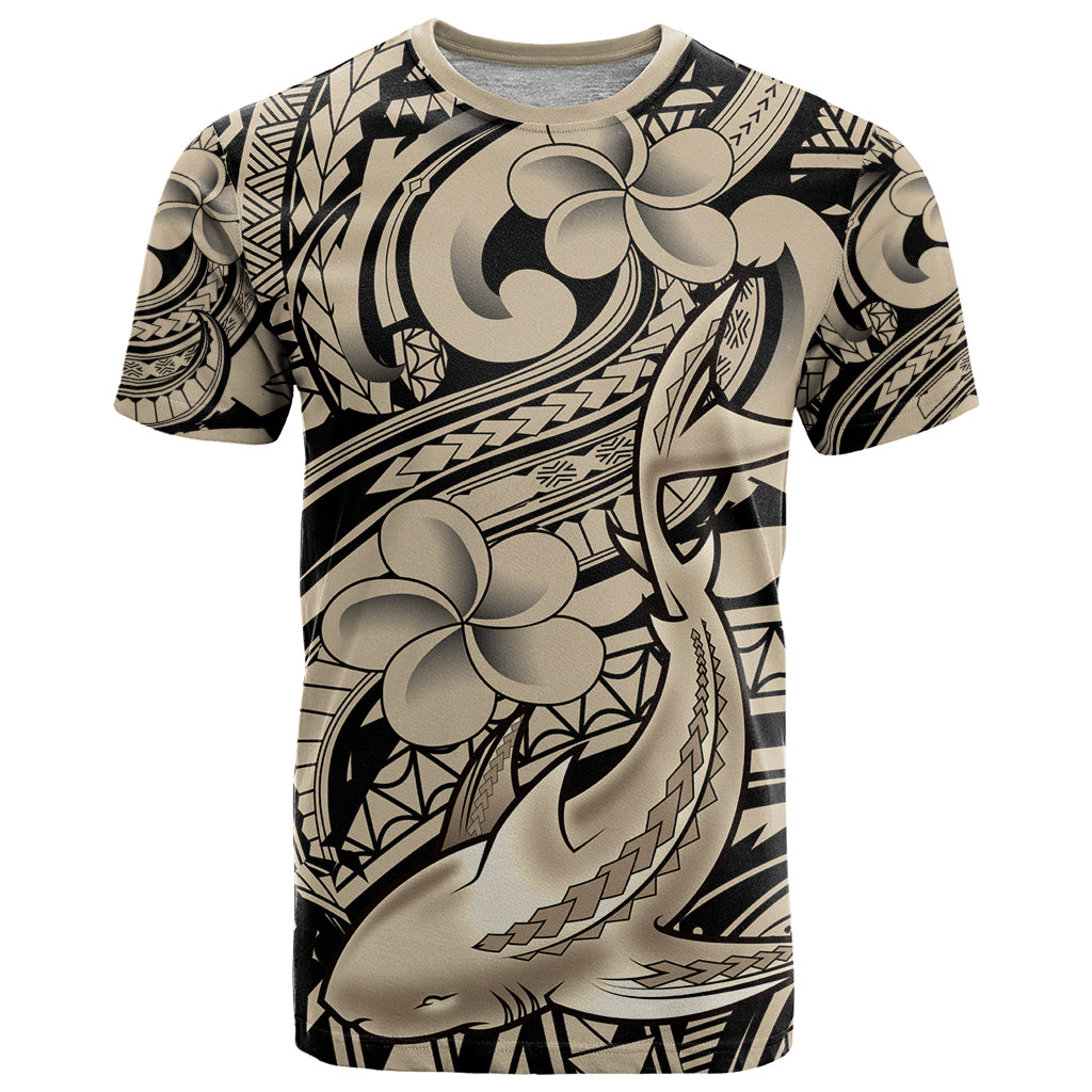 Polynesian Shark Tribal Tattoo T Shirt Beige Style