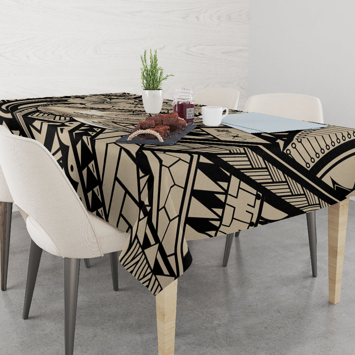 Polynesian Shark Tribal Tattoo Tablecloth Beige Style LT9 - Polynesian Pride