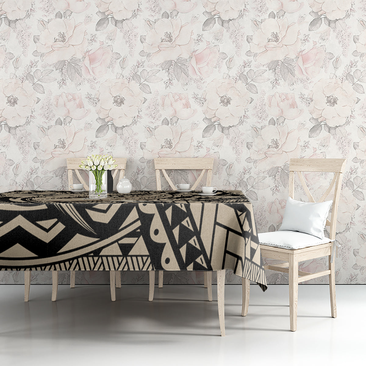 Polynesian Shark Tribal Tattoo Tablecloth Beige Style LT9 - Polynesian Pride