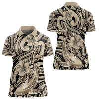Polynesian Shark Tribal Tattoo Women Polo Shirt Beige Style