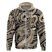 Polynesian Shark Tribal Tattoo Zip Hoodie Beige Style