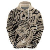 Polynesian Shark Tribal Tattoo Zip Hoodie Beige Style