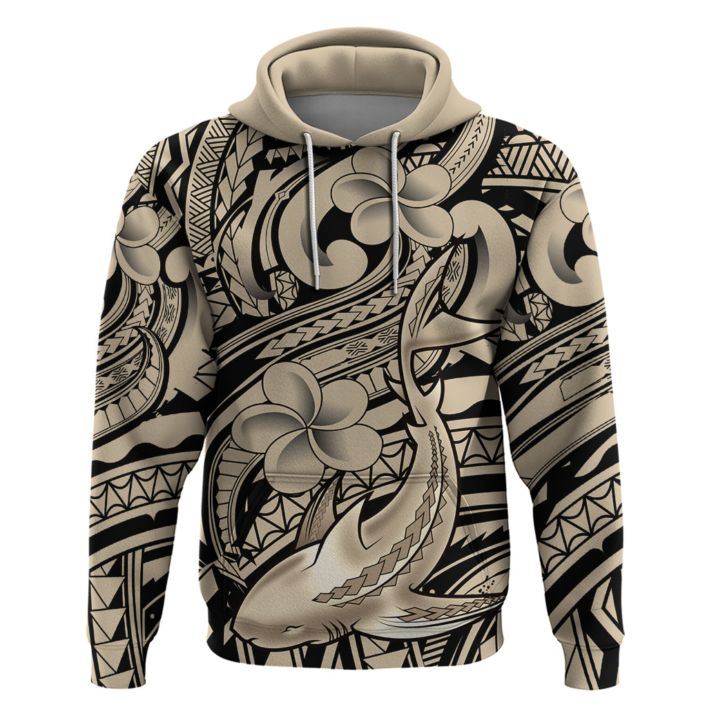 Polynesian Shark Tribal Tattoo Zip Hoodie Beige Style