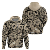 Polynesian Shark Tribal Tattoo Zip Hoodie Beige Style