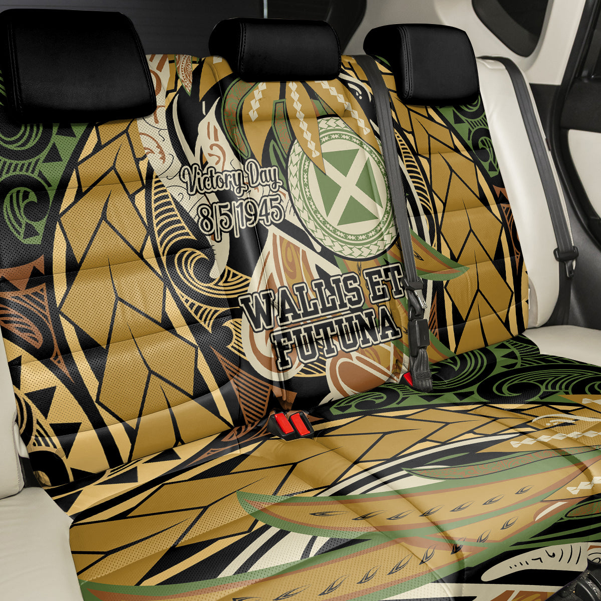 Wallis and Futuna Victory Day Back Car Seat Cover Since 1945 with Polynesian Platinum Floral Tribal LT9