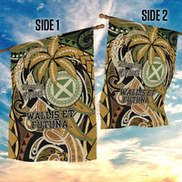 Wallis and Futuna Victory Day Garden Flag Since 1945 with Polynesian Platinum Floral Tribal