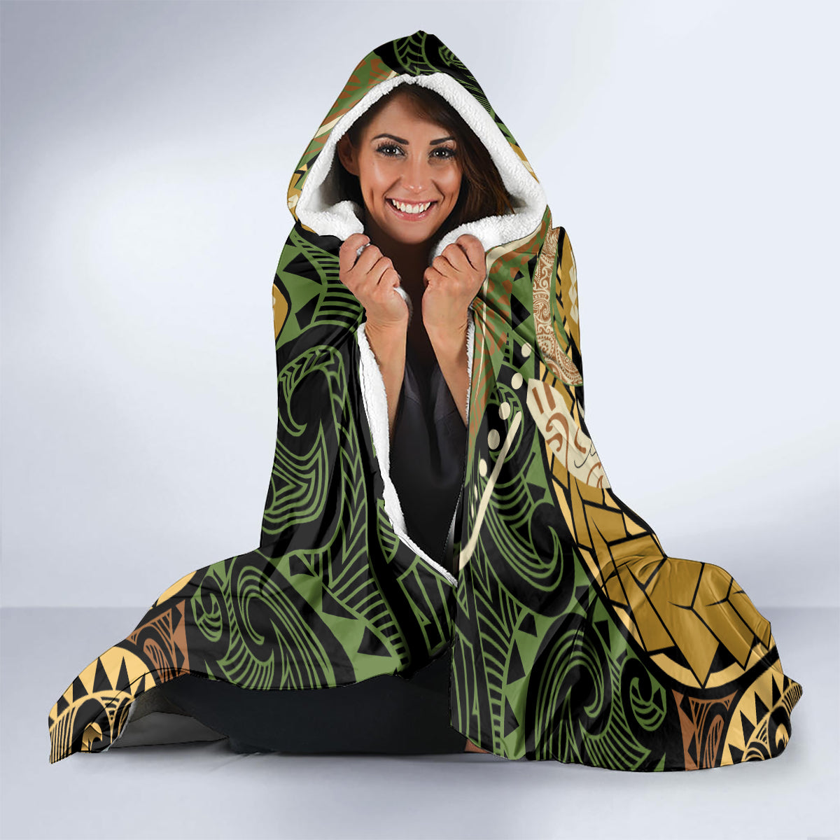 Wallis and Futuna Victory Day Hooded Blanket Since 1945 with Polynesian Platinum Floral Tribal