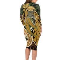 Wallis and Futuna Victory Day Long Sleeve Bodycon Dress Since 1945 with Polynesian Platinum Floral Tribal