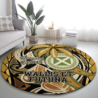 Wallis and Futuna Victory Day Round Carpet Since 1945 with Polynesian Platinum Floral Tribal