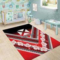 Personalised Wallis et Futuna Area Rug Hibiscus and Polynesian Tribal Tattoos