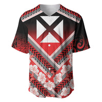 Personalised Wallis et Futuna Baseball Jersey Hibiscus and Polynesian Tribal Tattoos