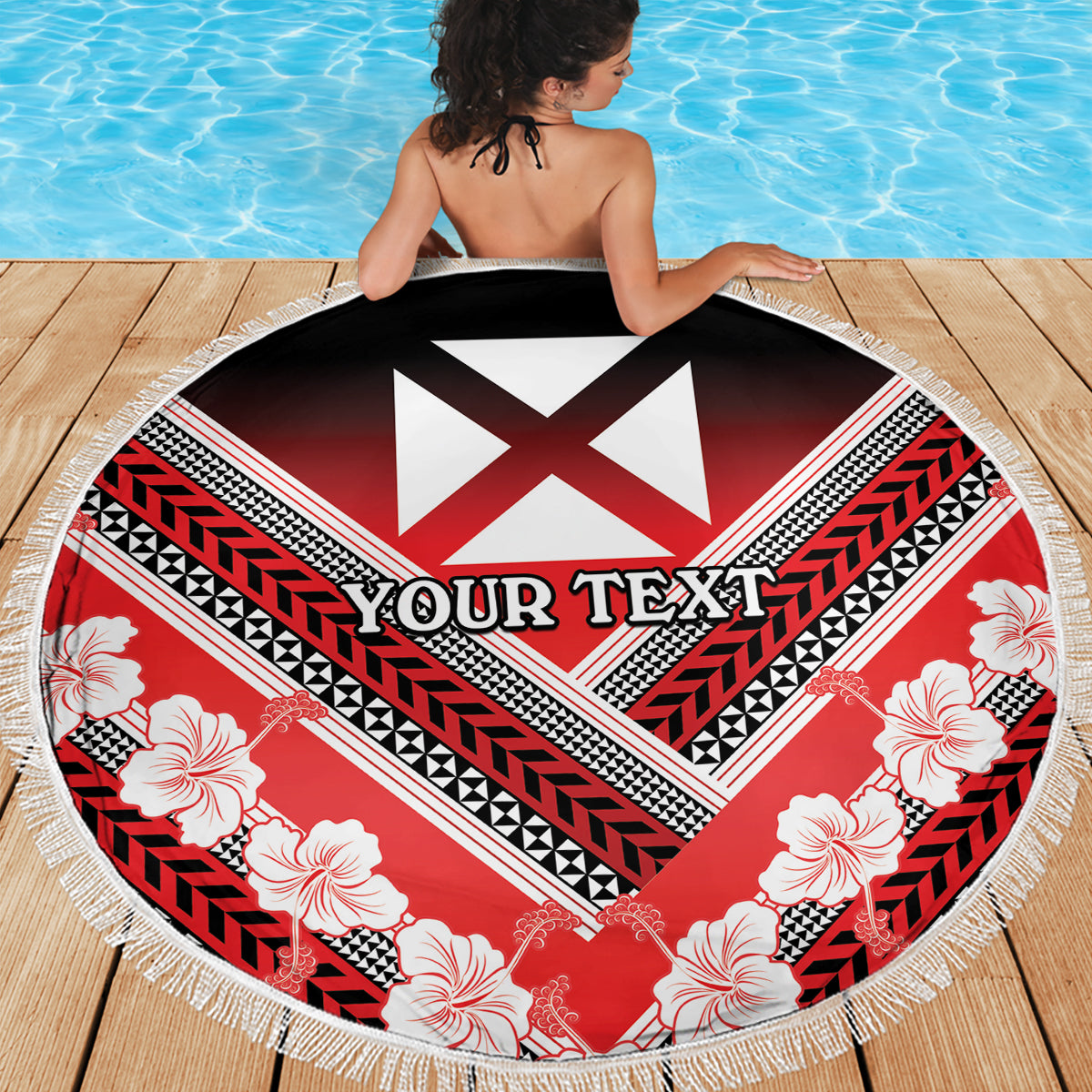 Personalised Wallis et Futuna Beach Blanket Hibiscus and Polynesian Tribal Tattoos