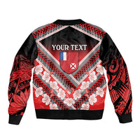Personalised Wallis et Futuna Bomber Jacket Hibiscus and Polynesian Tribal Tattoos
