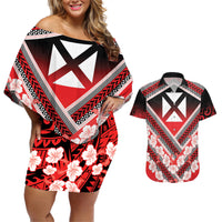 Personalised Wallis et Futuna Couples Matching Off Shoulder Short Dress and Hawaiian Shirt Hibiscus and Polynesian Tribal Tattoos