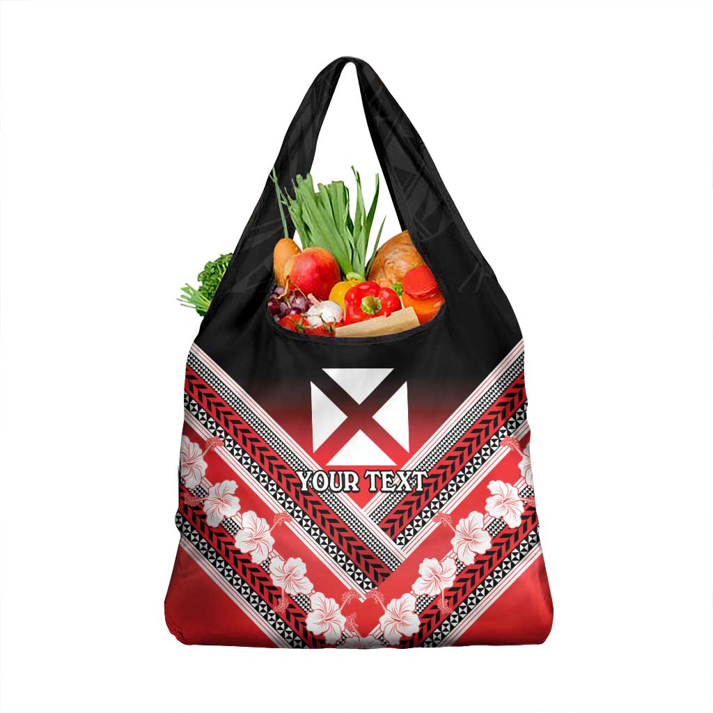 Personalised Wallis et Futuna Grocery Bag Hibiscus and Polynesian Tribal Tattoos