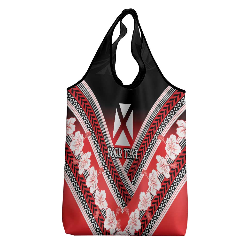 Personalised Wallis et Futuna Grocery Bag Hibiscus and Polynesian Tribal Tattoos