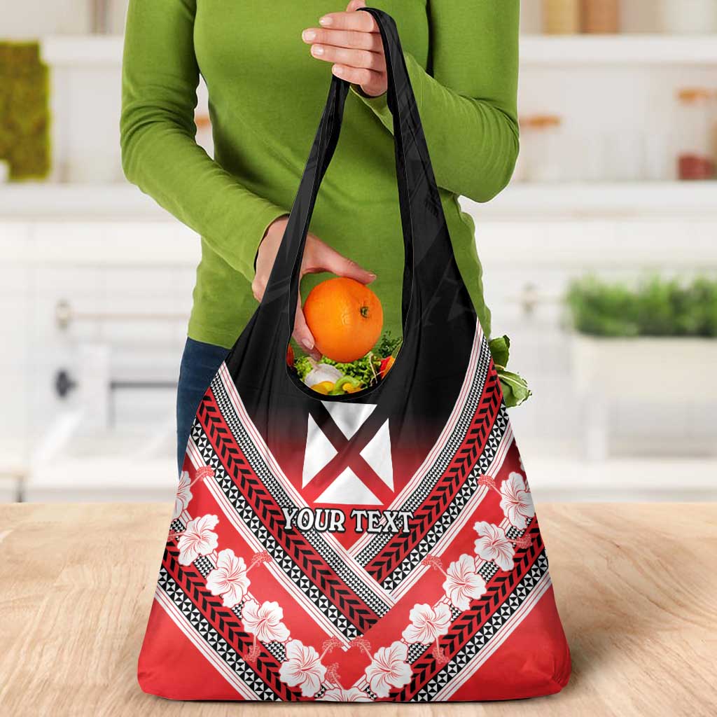 Personalised Wallis et Futuna Grocery Bag Hibiscus and Polynesian Tribal Tattoos