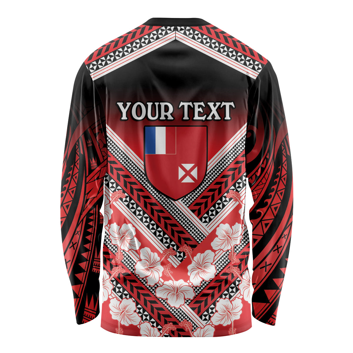 Personalised Wallis et Futuna Long Sleeve Shirt Hibiscus and Polynesian Tribal Tattoos