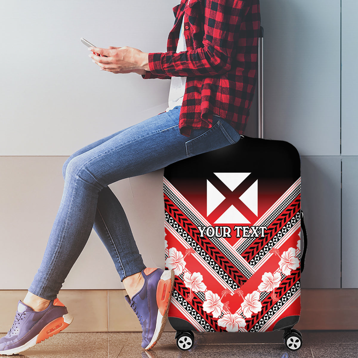 Personalised Wallis et Futuna Luggage Cover Hibiscus and Polynesian Tribal Tattoos LT9 - Polynesian Pride