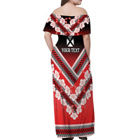Personalised Wallis et Futuna Off Shoulder Maxi Dress Hibiscus and Polynesian Tribal Tattoos