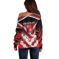 Personalised Wallis et Futuna Off Shoulder Sweater Hibiscus and Polynesian Tribal Tattoos LT9 - Polynesian Pride