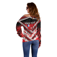 Personalised Wallis et Futuna Off Shoulder Sweater Hibiscus and Polynesian Tribal Tattoos LT9 - Polynesian Pride