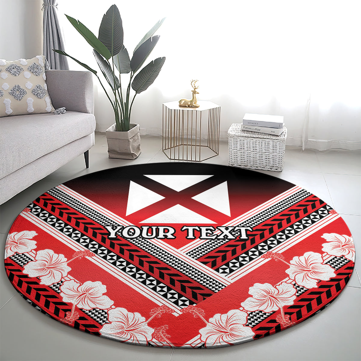 Personalised Wallis et Futuna Round Carpet Hibiscus and Polynesian Tribal Tattoos LT9 - Polynesian Pride