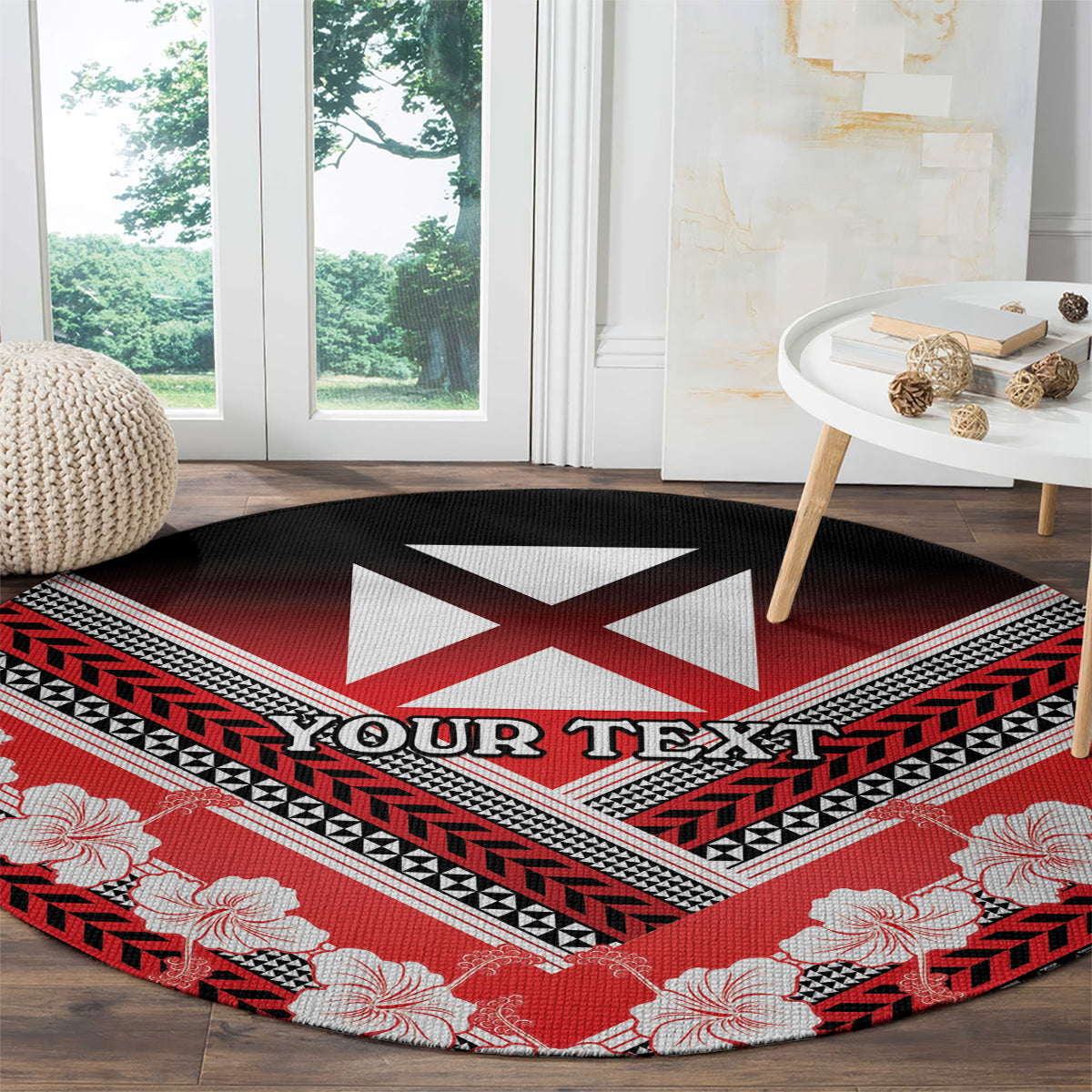Personalised Wallis et Futuna Round Carpet Hibiscus and Polynesian Tribal Tattoos LT9 - Polynesian Pride