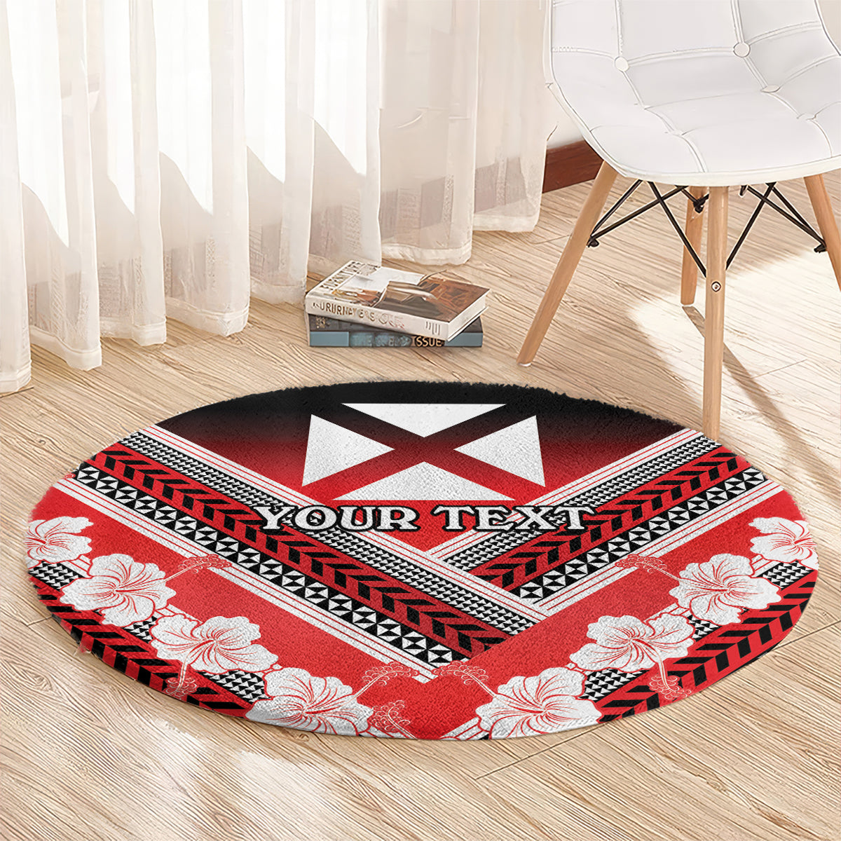 Personalised Wallis et Futuna Round Carpet Hibiscus and Polynesian Tribal Tattoos LT9 - Polynesian Pride
