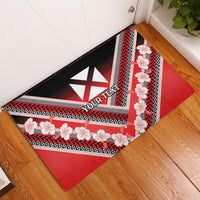 Personalised Wallis et Futuna Rubber Doormat Hibiscus and Polynesian Tribal Tattoos