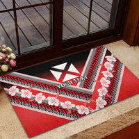 Personalised Wallis et Futuna Rubber Doormat Hibiscus and Polynesian Tribal Tattoos