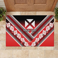 Personalised Wallis et Futuna Rubber Doormat Hibiscus and Polynesian Tribal Tattoos